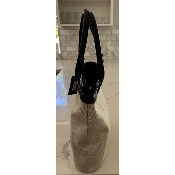 NWT Rachel Zoe Natural Cream with Black Leather Tote Bag Top Handle Purse - Picture 5 of 6